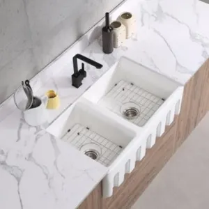 Exquisite Simplicity White Handmade Kitchen Sink Double Bowl Farmhouse Sink