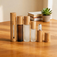 Flacons de parfum en verre multicolores avec bouchons en bois – Bouteilles roll-on portables rechargeables pour sac à main et voyage