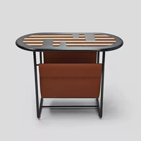 Table d'appoint ovale moderne personnalisée avec porte-revues en cuir pleine fleur, table d'appoint en acier inoxydable pour salon de luxe