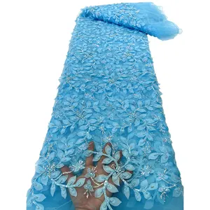프랑스 얇은 명주 그물 레이스 구슬 장식 조각 자수 레이스 패브릭 마당 패션 여성 드레스 만들기
