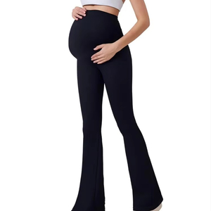 Pantalons de yoga de maternité noirs, taille haute, effet push-up, leggings évasés, soutien du ventre, haute élasticité, pilates, jambes larges, vêtements de <span class=keywords><strong>grossesse</strong></span> actifs - Product Image 2