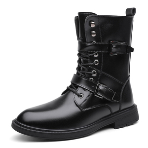 Bottes de motard hautes en cuir pleine fleur pour homme, à double boucle et lacets, doublure chaude, style <span class=keywords><strong>Martin</strong></span>, pour toutes les saisons et usage quotidien à moto - Product Image 6