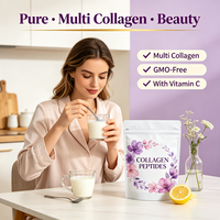 Poudre de peptides de collagène facile à préparer, sans OGM, multi-collagène, enrichie en vitamine C, pour l'éclat et l'hydratation de la peau, pour femmes, 200g