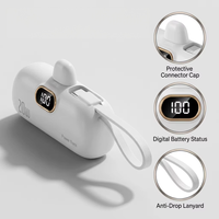 Batterie externe mini capsule PD 20W à charge rapide 5000mAh, chargeur portable format rouge à lèvres avec câble intégré et affichage LED