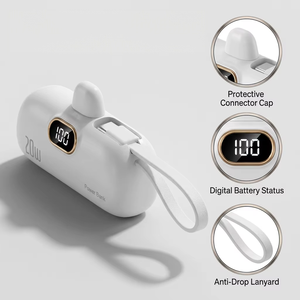 พาวเวอร์แบงค์ PD 20W ชาร์จเร็ว รุ่นมินิแคปซูล ความจุ 5000mAh แบบพกพา ดีไซน์ลิปสติก สายชาร์จในตัว พร้อมหน้าจอ LED - Product Image 3