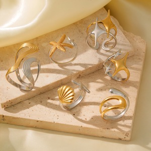 2026 Fashion Stainless Steel <b>Ring</b> Gold Plated <b>Open</b> <b>Rings</b> Chunky Waterproof Shiny Trendy Jewelry for Women - Product Image 1