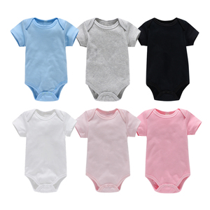 RTS 도매 부드러운 면 소재 아기 풀오버 바디수트 유아 여름 반팔 단색 신생아 롬퍼 유아용 원지 0-24개월 - Product Image 2