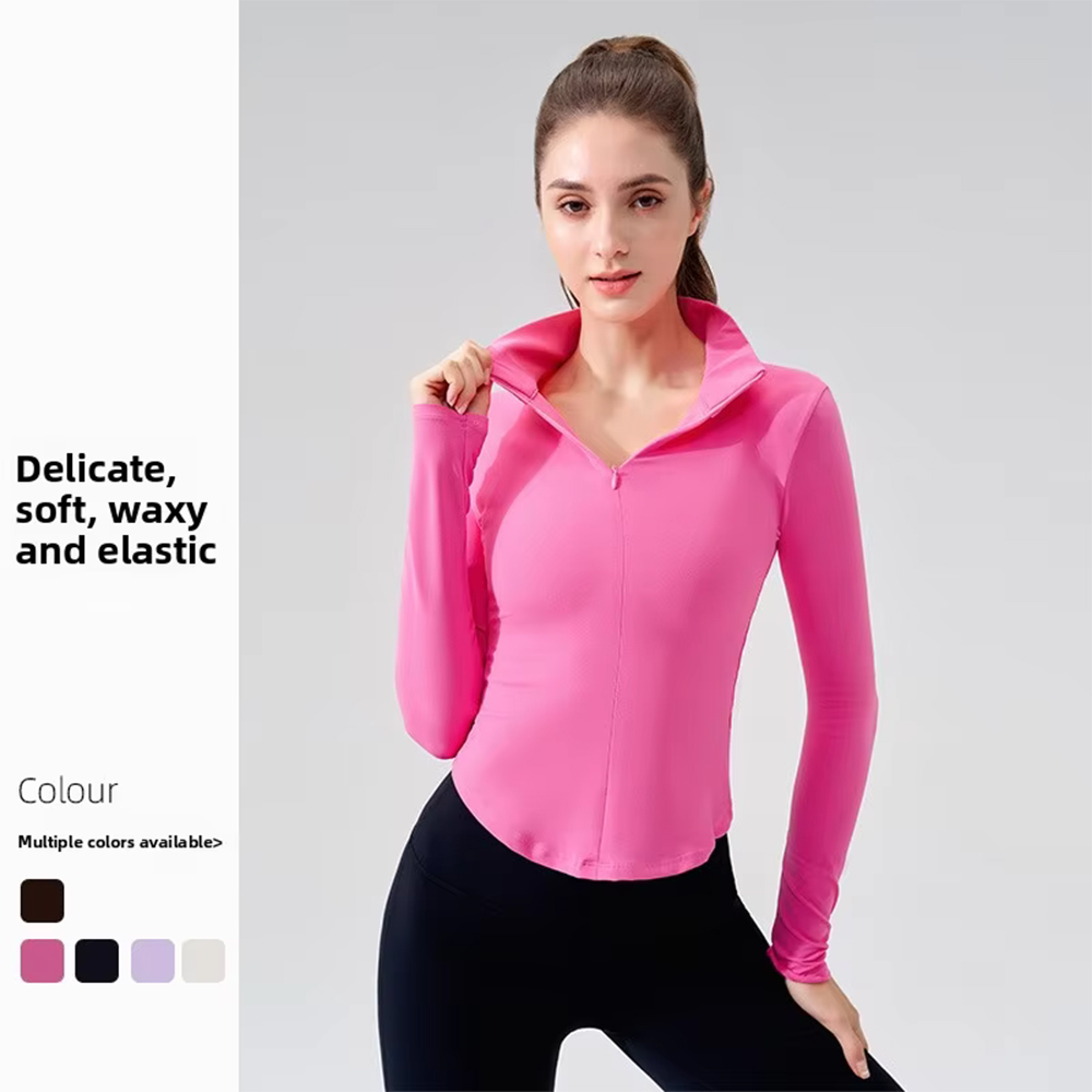Stand Collar Thin Zipper Breathable Yoga T-Shirt for Women Slim Fit Gym Wear Workout Sports Bra Top Yoga Jacket