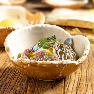 Ciotola in ceramica retrò fatta a mano stoviglie <span class=keywords><strong>da</strong></span> ristorante commerciale con glassa a flusso francese piatti piatti piatti grandi irregolari - Product Image 2