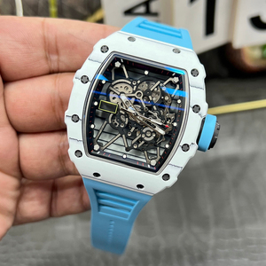 Men's ultra-thin carbon fiber automatic mechanical <b>watch</b> with blue <b>rubber</b> strap and sapphire crystal. - Product Image 3