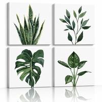 Lot de 4 tableaux muraux en aquarelle pour plantes d'intérieur, motif feuilles de Monstera, Snake Plant, Pothos, impression sur toile, décoration botanique verte pour hôtel
