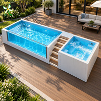 Piscine hors sol en fibre de verre de luxe, préfabriquée, avec fenêtre transparente, marches latérales, pour villa, jardin, jacuzzi extérieur, spa