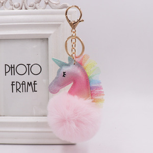 JAMELIN En gros <span class=keywords><strong>Porte</strong></span>-clés <span class=keywords><strong>Licorne</strong></span> en Peluche avec <span class=keywords><strong>Pompon</strong></span> en Fourrure Multicolore et Mignon - Product Image 2