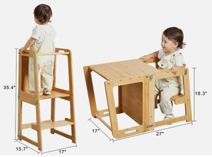 Tabouret <span class=keywords><strong>d</strong></span>'apprentissage Montessori convertible en bambou écologique avec tableau à dessin pour tout-petits - Product Image 6