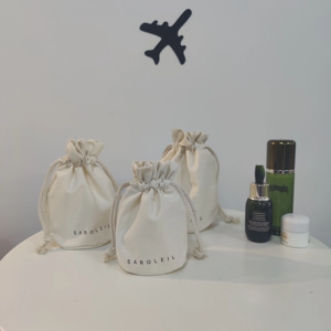 Customizable Canvas Cotton <b>Drawstring</b> Bag with Double String Reusable <b>Pouch</b> for Shopping and Fruit Features Custom Logo Print - Product Image 3