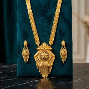 Venta al por mayor de collares largos chapados en oro de 14K 18K 24K, conjunto de pendientes, conjunto de joyería de diseño moderno, joyería llena de oro de latón - Product Image 1