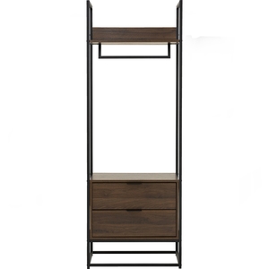 Modern Industrial CAPRI Open Wardrobe with Drawers Walnut Finish Metal Frame Clothes Rack for Loft and Boutique Bedroom - Product Image 2