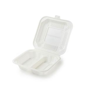 Vajilla Rectangular Desechable Biodegradable Blanca de 20.3x20.3cm, de Almidón de Maíz, con 3 Compartimentos, para Servicio de Catering en Restaurantes y Cantinas - Product Image 3