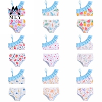 Maillots de bain pour enfants en tissu élastique écologique, à une épaule, avec volants, bikinis 2 pièces pour fillettes, vêtements de plage