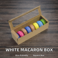 En gros, présentoirs en carton blanc biodégradable pour macarons, mousses et bonbons, avec fenêtre en PVC, doublure en mousse et pelliculage mat, pour produits alimentaires