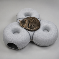 YAOYUE Lit pour chat en feutre de laine, tunnel donut modulaire 3-en-1 avec fermeture éclair détachable – Niche intérieure confortable pour chat 100 cm, nettoyage facile