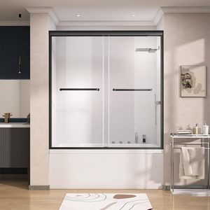 Puerta <span class=keywords><strong>de</strong></span> ducha para bañera <span class=keywords><strong>de</strong></span> 56-60 pulgadas W X 62. <span class=keywords><strong>Vidrio</strong></span> <span class=keywords><strong>de</strong></span> baño <span class=keywords><strong>de</strong></span> derivación <span class=keywords><strong>de</strong></span> doble deslizamiento semisin marco H S - Product Image 1