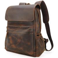 Bolso de mano de Vintage marrón de cuero de Caballo loco de 14 pulgadas de viaje portátil mochila para los hombres