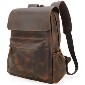 Tiding özel Vintage kahverengi çılgın at deri 14 inç dizüstü bilgisayar seyahat sırt çantası erkekler için