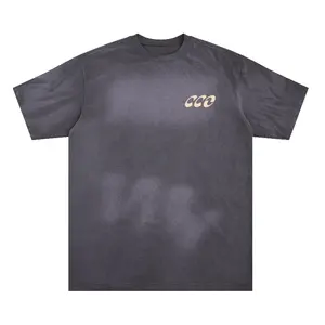 Camisetas de hombre de alta calidad lavadas y con estampado en aerosol, camisetas sueltas de hombros, camisetas de moda para hombres y mujeres