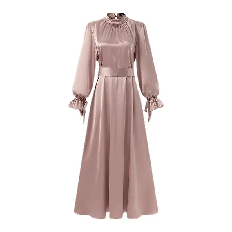 Solide pas cher prix islamique fête porter des robes satin musulman église vêtements jeunes femmes robe élégante 2023 pour les femmes