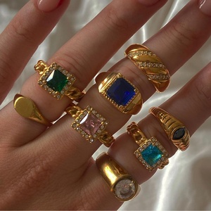 Tarnish Free Stainless Steel <b>Open</b> Cuff Adjustable Cz <b>Ring</b> PVD Gold Plated square Zircon Wedding <b>Ring</b> for Women - Product Image 1