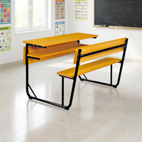 Ensemble de bureau et chaise personnalisés en gros pour élèves du primaire, bureau double en bois et banc pour salle de classe