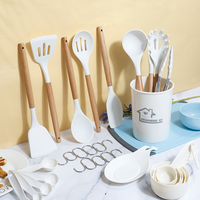 Ensemble d'ustensiles de cuisine en silicone de qualité alimentaire, 33 pièces, avec manches en bois, résistant au micro-ondes et au four, vente en gros