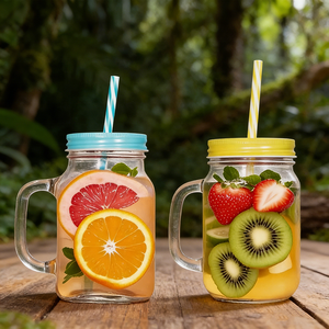 Vaso de Vidrio con Asa de 16oz, Jarra Mason <span class=keywords><strong>para</strong></span> Té Helado y Limonada con Pajita y Tapa, Vaso <span class=keywords><strong>para</strong></span> Agua con Infusión de Frutas, Bebidas <span class=keywords><strong>para</strong></span> Fiestas de Verano - Product Image 6