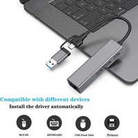 Adaptor Kartu Jaringan 4 In 1 USB 3.0 Hub 4 Port Aluminium Aloi Abu-abu Ruang Angkasa Splitter 5Gbps RJ45 1000Mbps untuk Laptop Desktop Pc