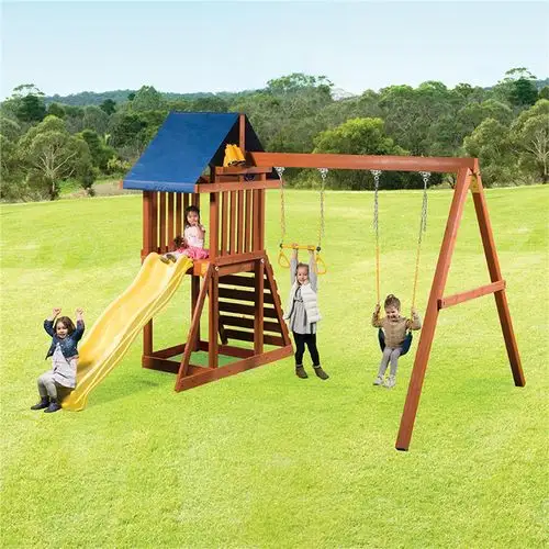 Tháp pháo đài chơi thiết lập ngoài trời sân chơi trẻ em sân vườn bằng gỗ sân chơi Thiết bị Swing Bộ