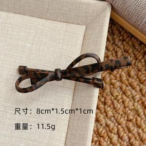 Wholesale Retro Leopard Print Bowknot Simple Leather Barrettes Metal Hair <b>Clip</b> 8cm Hair Accessories for Women - Product Image 2