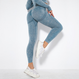 Pantalons tricotés pour femmes délavés à la Offre Spéciale Pantalons de yoga sans couture Leggings slim fit d'entraînement Peach Scrunch Butt Leggings - Product Image 5