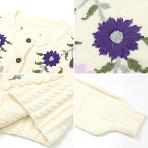Cardigan Invernale da <span class=keywords><strong>Donna</strong></span> in <span class=keywords><strong>Maglia</strong></span> Jacquard <span class=keywords><strong>Beige</strong></span> Retrò, Traspirante, Lavorato a <span class=keywords><strong>Maglia</strong></span>, Casual, con Collo a O, 100% Lana - Product Image 3