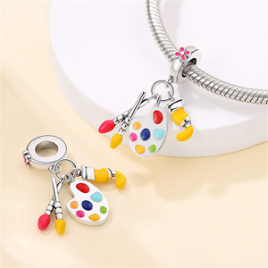 Abalorios de la Serie Copper Art Painter, Cuentas Colgantes con Diseño de Paleta de Pintura Artística y Girasol, Abalorios Temáticos de Arte con Esmalte de Color para Joyería Femenina - Product Image 4