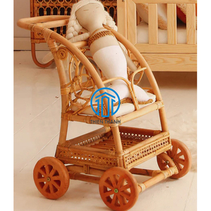 Poupée en osier fabriquée à la main landau pépinière chariot en rotin naturel pour jouet bébé poupée Buggy chariot panier poupée en rotin fabriqué au Vietnam - Product Image 2