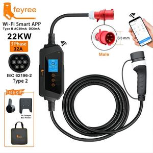 Chargeur de véhicule électrique portable de niveau 2 7KW/22KW 32A intelligent mural avec connecteurs SAE/J1772/IEC/GBT/ et câble de 5m, WIFI/APP pour - Product Image 1