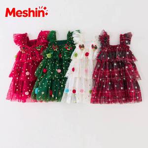 Baby Girl Breathable Tulle Flying Sleeve <b>Christmas</b> Star Cake Festive Spaghetti Strap Princess Tutu <b>Toddler</b> <b>Dress</b> 12 Month - Product Image 2