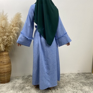 6804# ChaomengFashion Factory Wholesale Linen Dress Muslim Women Summer Casual <b>Maxi</b> Dresses With Tassel and Split Cuff - Product Image 4