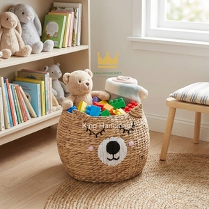 Panier de rangement tressé en jacinthe d'eau à prix abordable avec poignées pour enfants et bébés, organisateur de chambre à coucher - Product Image 3