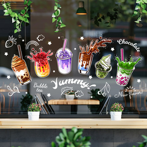 <span class=keywords><strong>Adesivi</strong></span> Statici in PVC Senza Colla a Tema Caffè e Dessert Dipinti a Mano da Yanxi Factory <span class=keywords><strong>per</strong></span> Vetrine di Caffetterie, Panetterie, Negozi e Case - Product Image 1