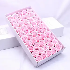 2023 venda quente flores artificiais 50pcs por caixa rosa flor cabeça sabão flores para o casamento do dia dos namorados