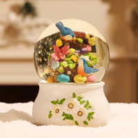 Luxspire Boule À Neige Fleur Panier Oiseau Globe D'eau Blanc Fleur Base Soufflant Neige Chambre Décoration Cadeau Souvenir Résine Boule À Neige