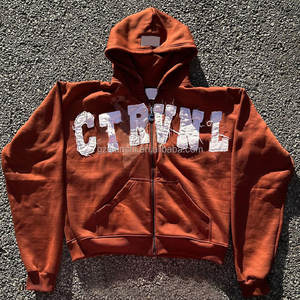 เสื้อมีฮู้ดผ้าเดนิมผ้าเฟรนช์เทอร์รี่มีซิปรูดรูดซิปรูดซิปสำหรับเย็บปะติดผ้าฝ้ายสีดำ Y2k - Product Image 5