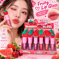 Gloss à lèvres 3D Fruit Cap, Huile à lèvres hydratante teintée Fraise, Boîte de 24 pièces, Vente en gros, Marque privée